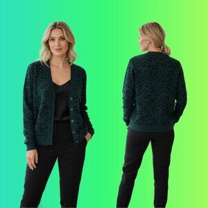 NOODLE Shimmering Leopard Camo Pattern Green Cardigan Made in Italy Size L